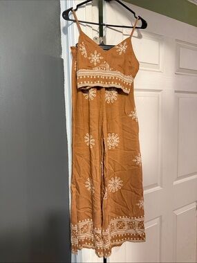 Women’s Rust Embroidered Jumpsuit with Spaghetti Straps